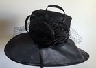 Vintage Womans Fashion Wide Brim Kentucky Derby Sun Hat - Black Flowers