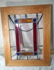 Stained Glass Panel  Rectangle Shapes 10 x 15  In Wood Frame 17  X 13 