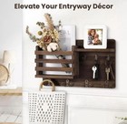 Rustic Wall Mount Mail Organizer And Key Holder - Wood Mail Holder With Key Hook