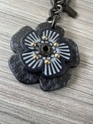 Coach Biker Rivet Snakeskin Tea Rose Floral Bag Charm Keychain Ink Blue 72459
