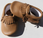 Baby Moccasins Infant Unisex Crib Shoe Leather  Brown Size 12 Fringe Baby Shower
