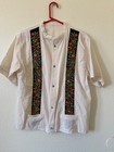 Mens Cream Embroidered Floral Mexican Guayabera Shirt Snap Button Size L  g