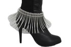 Women Boot Metal Chain Long Silver Bracelet Shoe Anklet Charm Handmade Pair