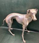 Fine Vintage Life Size Nickle Plated Cast Brass Greyhound Whippet Dog  Sculpture
