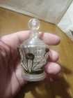 Vintage Glass Perfume Bottle With Metal Overlay Made In Usa 3 3 4  Tall