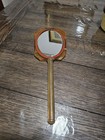 Vintage Hand Held Vanity Mirror Floral Design Gold Tone Long Handle Orange