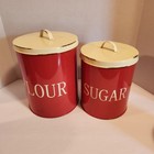 Vtg Style Tin Metal Kitchen Farmhouse Canister Set Flour 9x6 75 Sugar Coffee Tea
