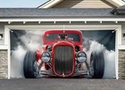 Vintage Hot Rod Garage Door Banner Fabric Outdoor Backdrop