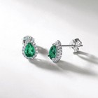 Lab-created Emerald Teardrop Stud Earrings S925 Sterling Silver Women Gift
