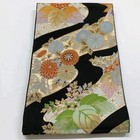 5994  Japanese Vintage Fukuro Obi Belt Kimono Fabric Silk Traditional Black