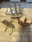 Vintage Lot Of 3 Miniature Wooden Fishing Boat Trawler Models Nautical Decor