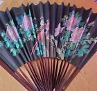 Vintage Chinese Wall Fan Floral Birds Hand Painted 39 X 48  Large Peony Red Bird