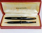 Two Sets Vintage Sheaffer Lifetime White Dot Brown  gold Striped Black Fountain 