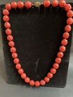 Vintage Chinese Cinnabar Necklace Carved Lacquer Beads 925 Clasphand Knotted 26   