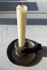 Antique Early Primitive Metal Tin Candleholder W  Finger Loop Rusty Country