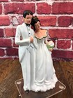 Rare Vintage 1950 s Porcelain Wedding Cake Topper Bride   Groom Both In White 7 