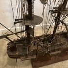 Large Vintage Handmade Wooden 3-mast Sailing Ship Model     Folk Art Nautical Dec