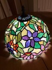 Vtg Floral Tiffany Style Table Lamp Light Shade 12  X 9 25  W  Harp   Finial