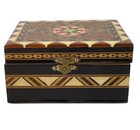 Vintage Marquetry Lacquered Mosaic Wood Inlay Jewelry Box Casket