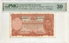 1942 World War Ii Australia Certified Pmg Vf 30  10 Shillings  Note George Vi