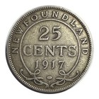 Two 1917 C Silver Newfoundland 25 Cents - George V - Nice Condition