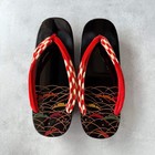 Vintage Japanese Geta Sandals 1960s Black Lacquer Wave Red Hanao Osaka