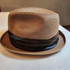 Vintage Men s Dunlap Ny Brown Straw Fedora Hat 7 3 8 Grosgrain Ribbon Band 