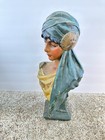 Antique French Art Nouveau Schehera Plaster Lady Bust  Statue Sculpture