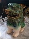 Vtg Chinese  Foo Dog Porcelain Ceramic Statue Green 7 5  Tall Rare Type    Fa101
