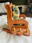 Vintage Wooden Upholstered Pin Cushion Sewing Rocking Chair Thread Spool Holder