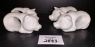 4 White Ceramic Pig Country Napkin Rings