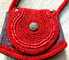 Vintage Small Sudha Handmade Turquoise Cabochons And Red Glass Coral Beaded Bag