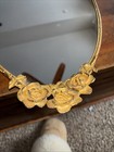 Vtg Matson Gold brass metal Mirror Oval Vanity Tray-flowers filigree-21   