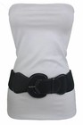 Women Faux Leather Dark Grey Color Fashion Wide Belt Elastic Waisted Size M L