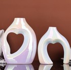Set Of 2 White Iridescent Vases Donut Heart Hole Table Decor Wedding Event   