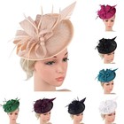1pc 2026  Women s Fascinator Hat Mesh Hair Band Imitation Sinamay Feather Tea