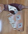 Vtg 1950s Hubley Texan Jr Diecast Cap Gun Pistol  working    Leather Holster 