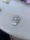 Birds Blooms Sunflower Pin Brooch Pewter Potted Flower Plant Gardening Jewelry