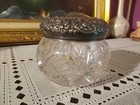 Vintage antique Cut Crystal Vanity Powder Jar W  Ornate Hallmarked Sterling   