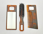 Vintage Tortoise Shell Look Comb Brush   Mirror Set Made In Hong Kong Case