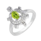 0 65 Ctw Oval Cut Genuine Peridot   Topaz Turtle Ring 14k White Gold Plated 925