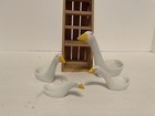 Goose Measuring Spoons Set Geese Ceramic Wood Stand Collectable 80s Vintage Avon