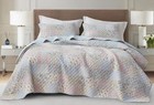 Blue Pink Shabby Chic Floral Bedspread Coverlet Set Pre-washed Cotton Quilt Set