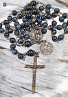 Archangel Michael With Raphael Rosary- Bronze Heirloom  Blue Tiger Eye Beads