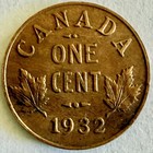 1932 Canada canadian One Cent 1c  Coin king George V maple Leaves excellent f126