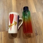Starbucks Ombre Rainbow Glass Water Bottle 20oz  Lot Of 2  Hearts Big Mug 16 Oz