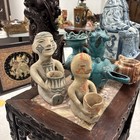 Late 1800s - Very Early 1900s Tesuque Pueblo Pottery Rain God 2 Pieces