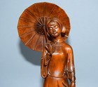 Chinese Vintage Boxwood Carved Beautiful Woman Statue Home Decor Sculpture Art