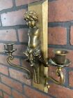 Vintage Brass Cherub Sconce Candelabra Candle Holder