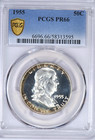 1955 Franklin Half Dollar Proof Pcgs Pr 66 Pf Frosty Coin Gold Shield Holder 50c